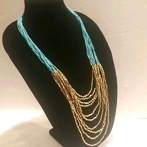 BOHO Turquoise and Gold Multi Layer Necklace